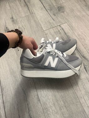 New Balance Women's Gray and White Platform Sneakers